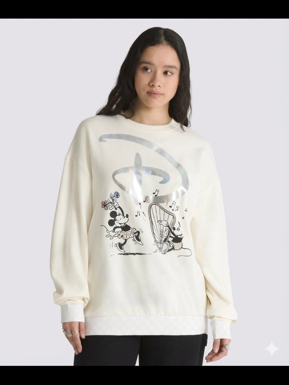 Vans x Disney Swan Song Oversized Crew Neck Sweatshirt in an antique white color